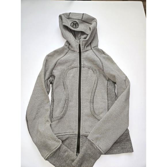 Lululemon Full Zip Up Scuba Hoodie Size 6 Wren Wee Stripe Cashew Gray - Picture 1 of 14